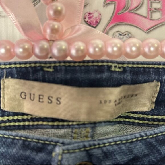 Guess jeans denim triangle logo pocket dark wash skinny straight Women's Blue - Picture 6 of 6